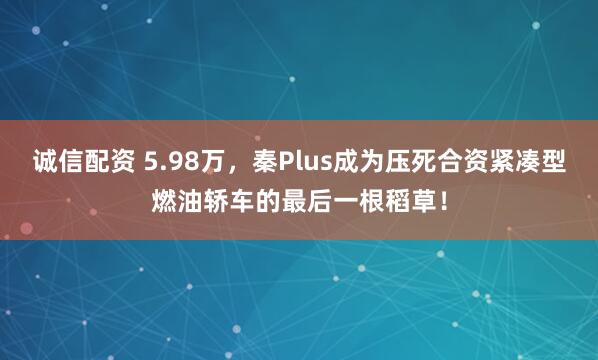诚信配资 5.98万，秦Plus成为压死合资紧凑型燃油轿车的最后一根稻草！